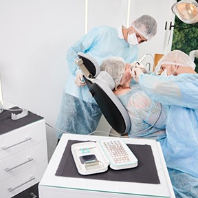a dentist performing the dental implant placement procedure