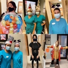 Collage of images of team members in costumes