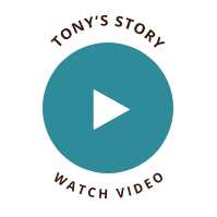 Play button that says tony's story cosmetic dentistry
