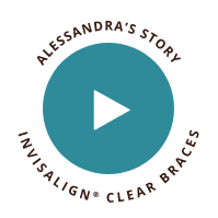Play button saying Alessandra's story Invisalign clear braces
